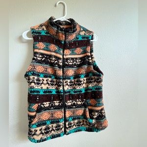 SHEIN LUNE Geo Pattern Zip Up Fleece Vest Jacket Sz M